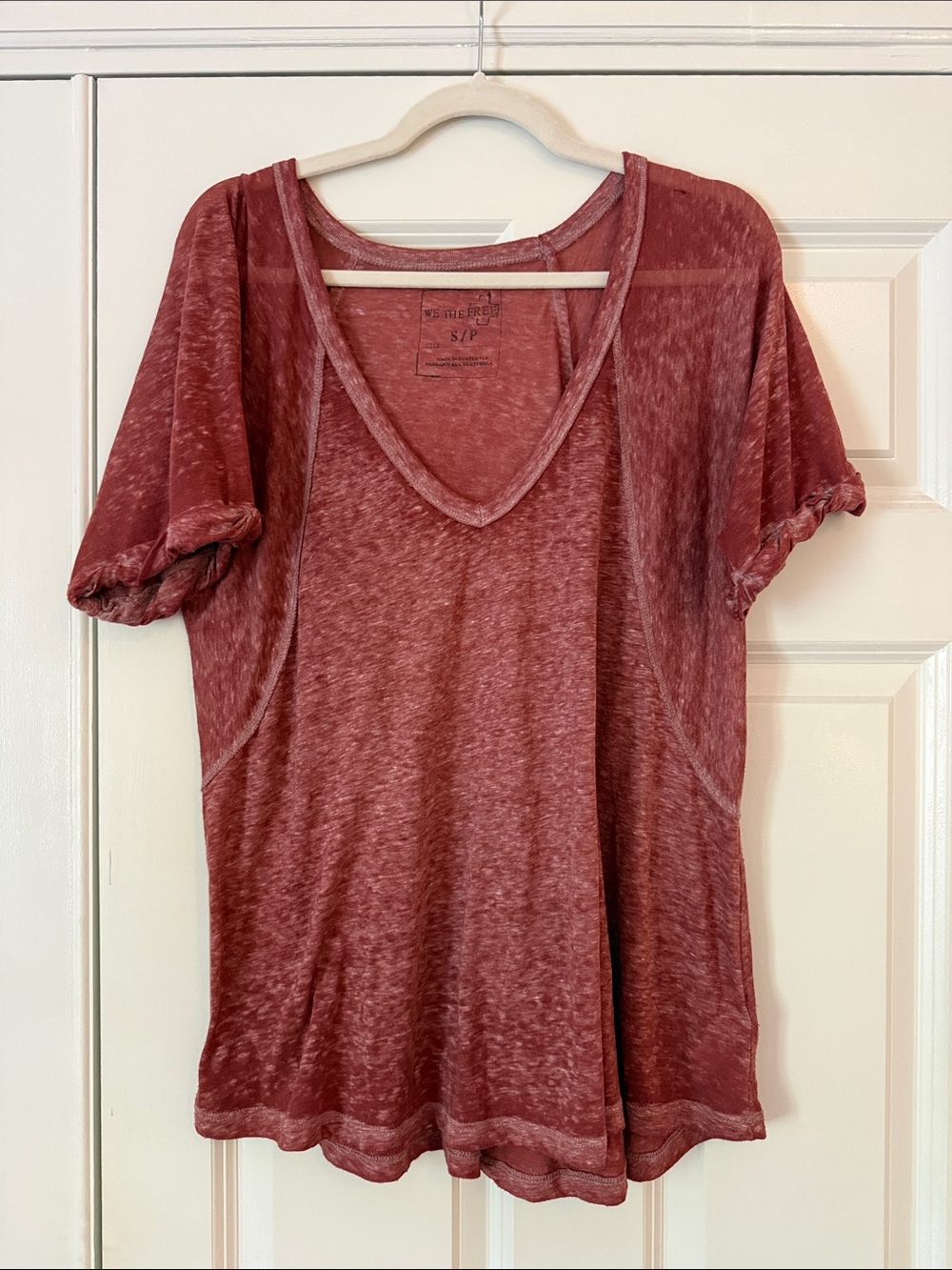 We the Free Washed Maroon V-Neck Women's Top